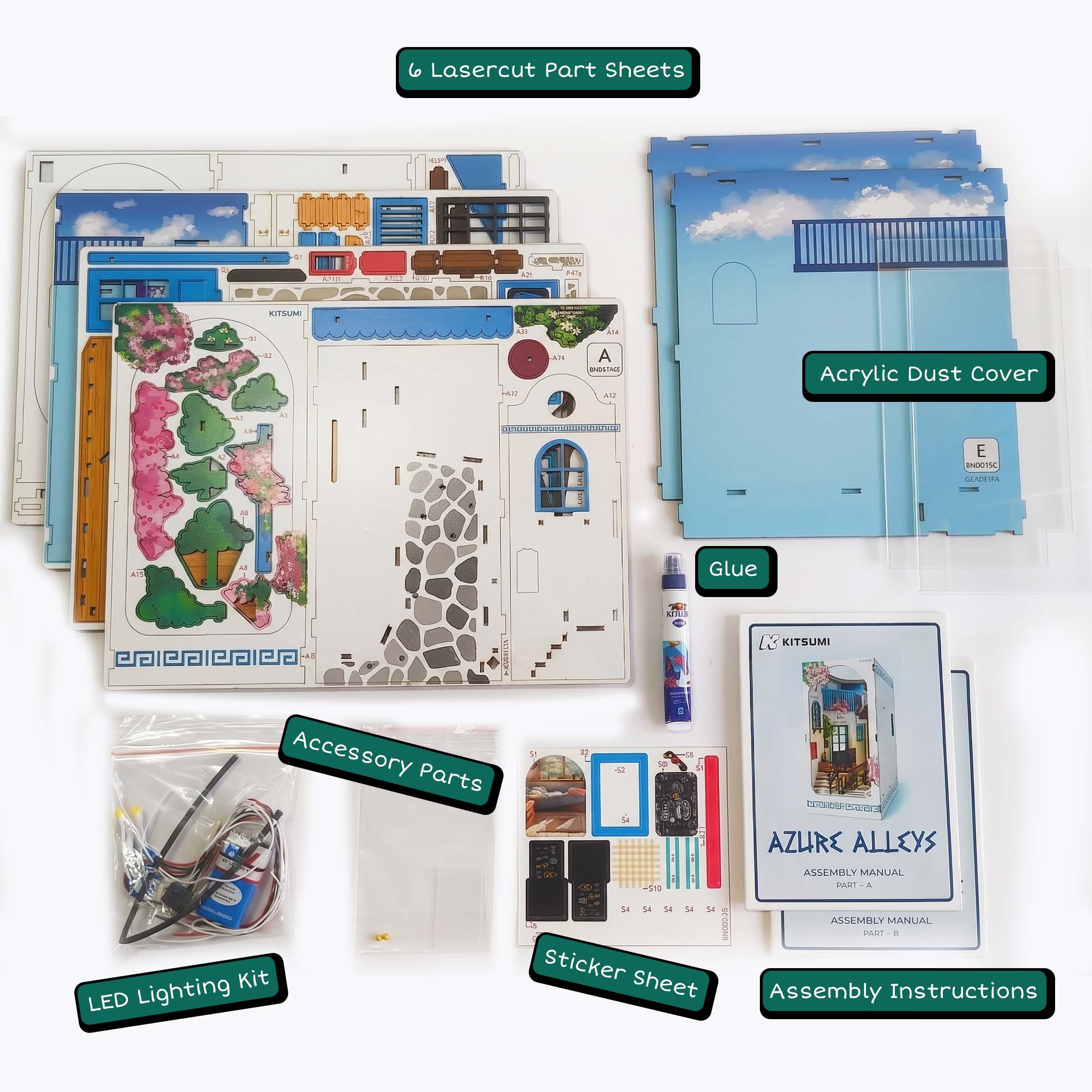 Azure Alleys | LED DIY Book Nook Kit (Miniature Alleyway for Your Bookshelf)