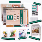 Pre-cut wooden sheets and miniature flowers included in the kit