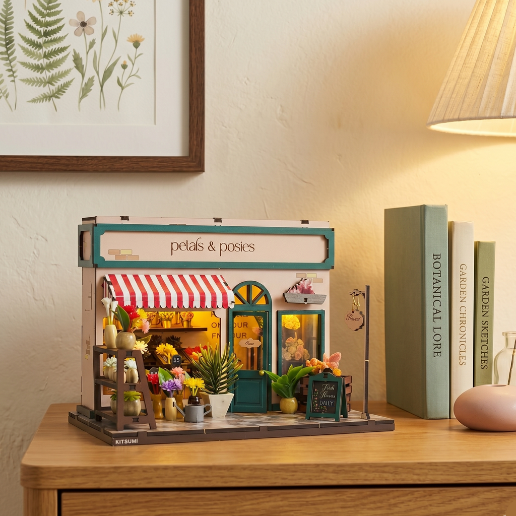 Petals and Posies the diy miniature flower shop at the bed side table